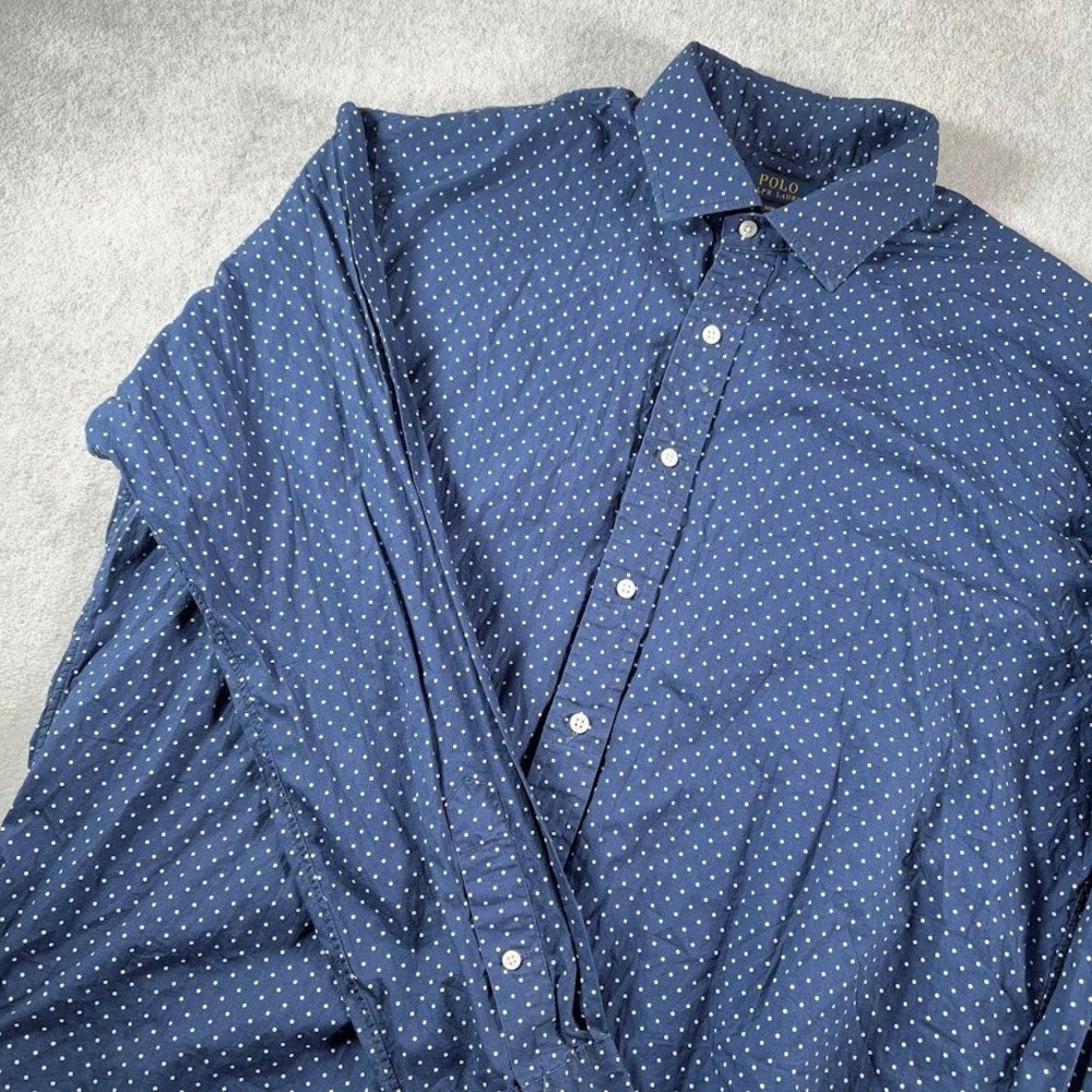 Polo Ralph Lauren Button Down Mens XXL Navy Polka Dot Slim Fit Cotton Shirt